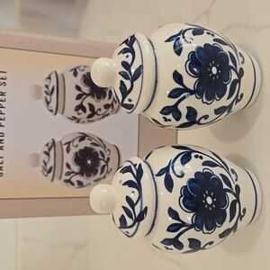 Blue and White Floral Salt and Pepper Set New